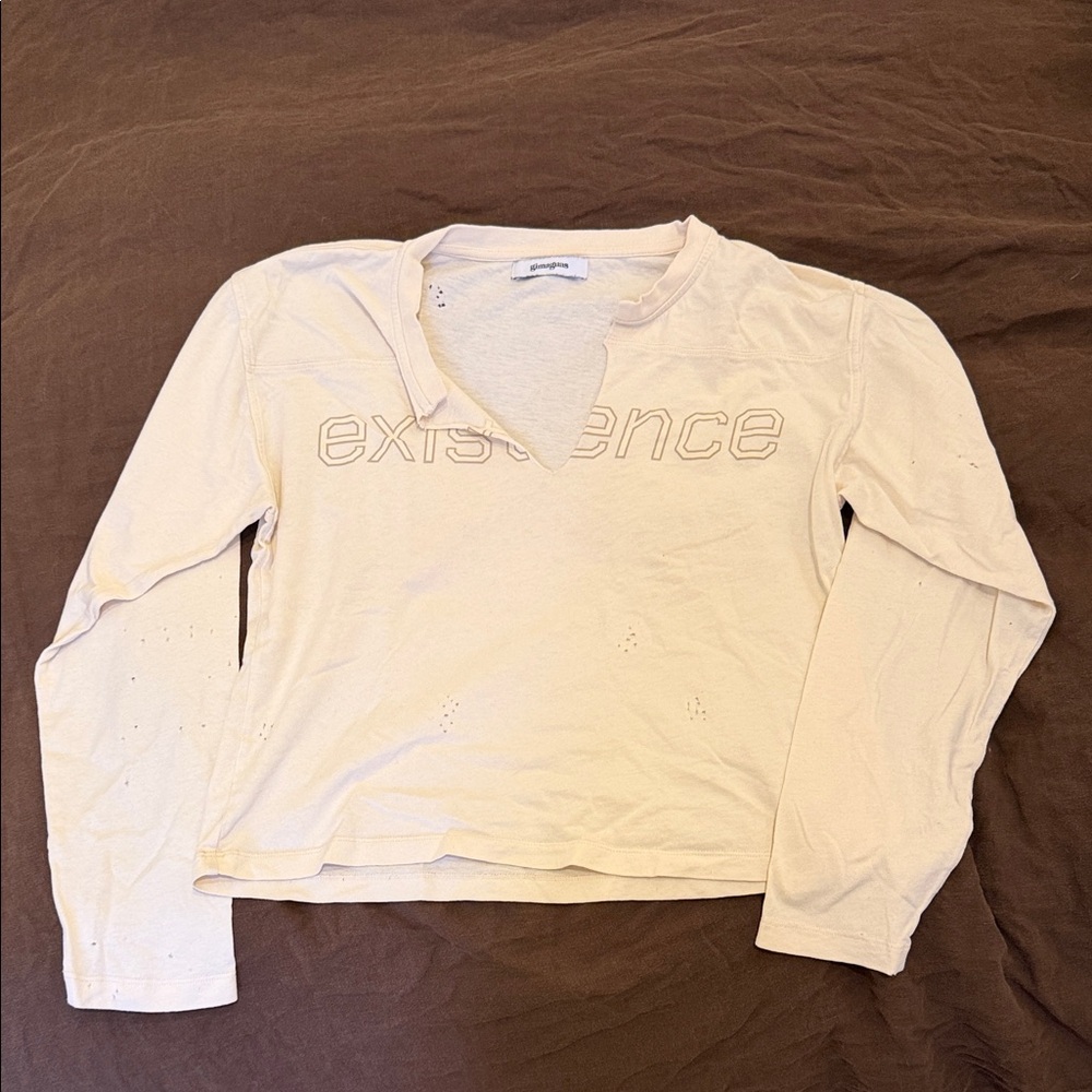 Gimaguas Cream Long Sleeve Top with 'Existence' Text